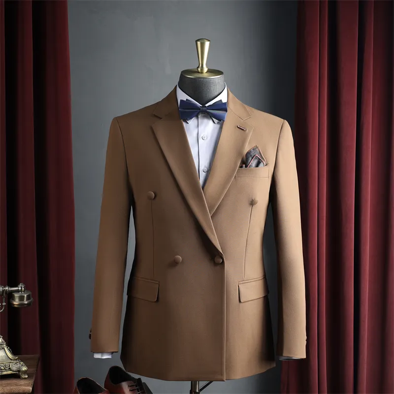 Blazer sur mesure pour homme, style italien, double boutonnage, 4 boutons, col en V, coupe ajustée, costume formel pour affaires et mariage